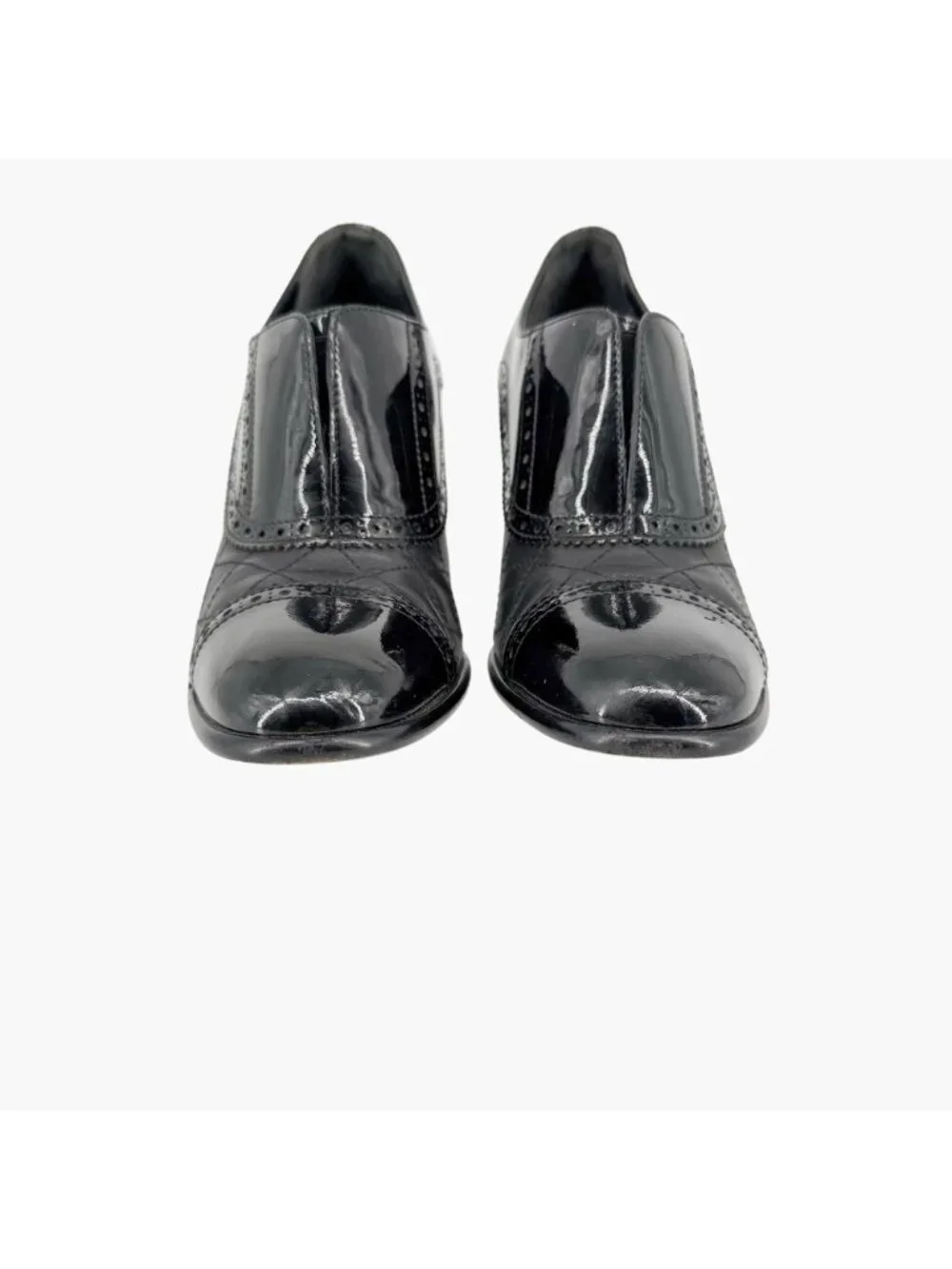 Chanel Black Brogue Ankle Booties Size 40 US 9-9.5 Women's Quilted Leather Heels